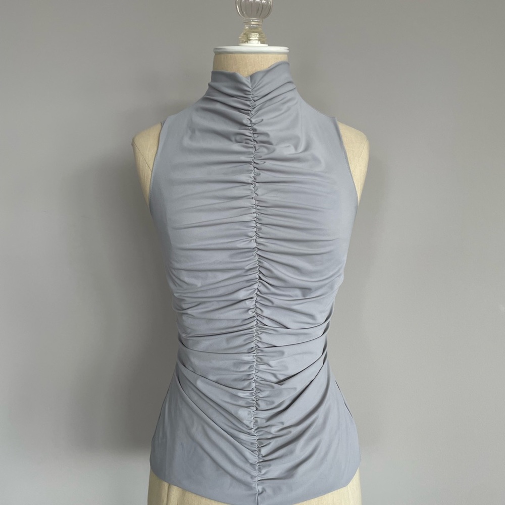 M2057 by Maria Pinto Ruched Sleeveless Gray Top